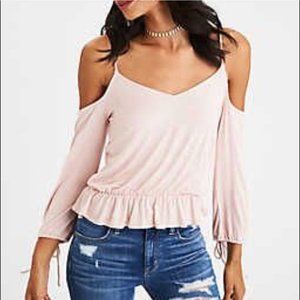 American eagle cold shoulder light pink top small